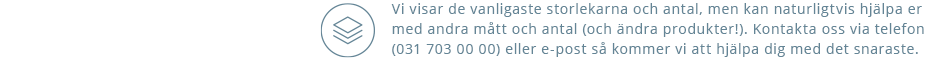 Vi visar de vanligaste storlekarna och antal, men kan naturligtvis hjälpa er med andra mått och antal. Kontakta oss via telefon eller e-post så kommer vi att hjälpa dig med det snaraste.